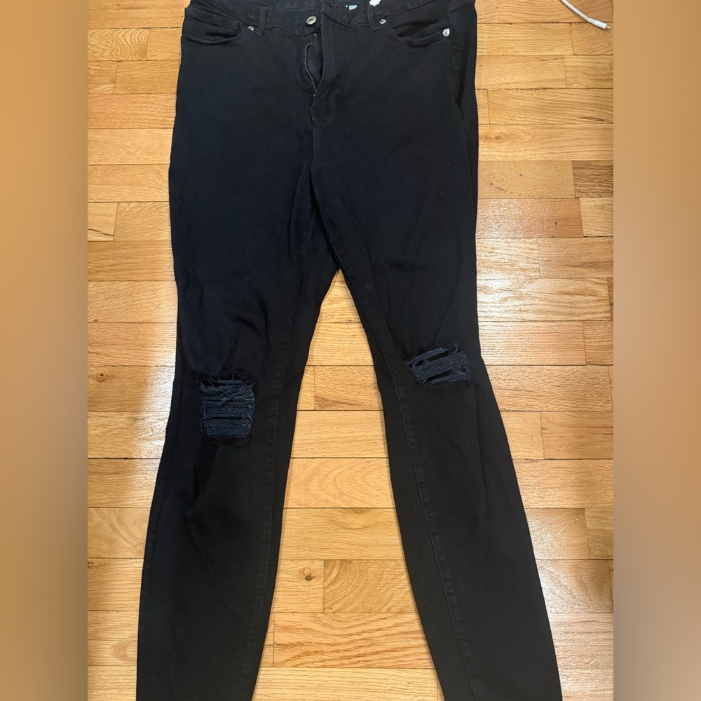 Good American Black Distressed Skinny Jeans